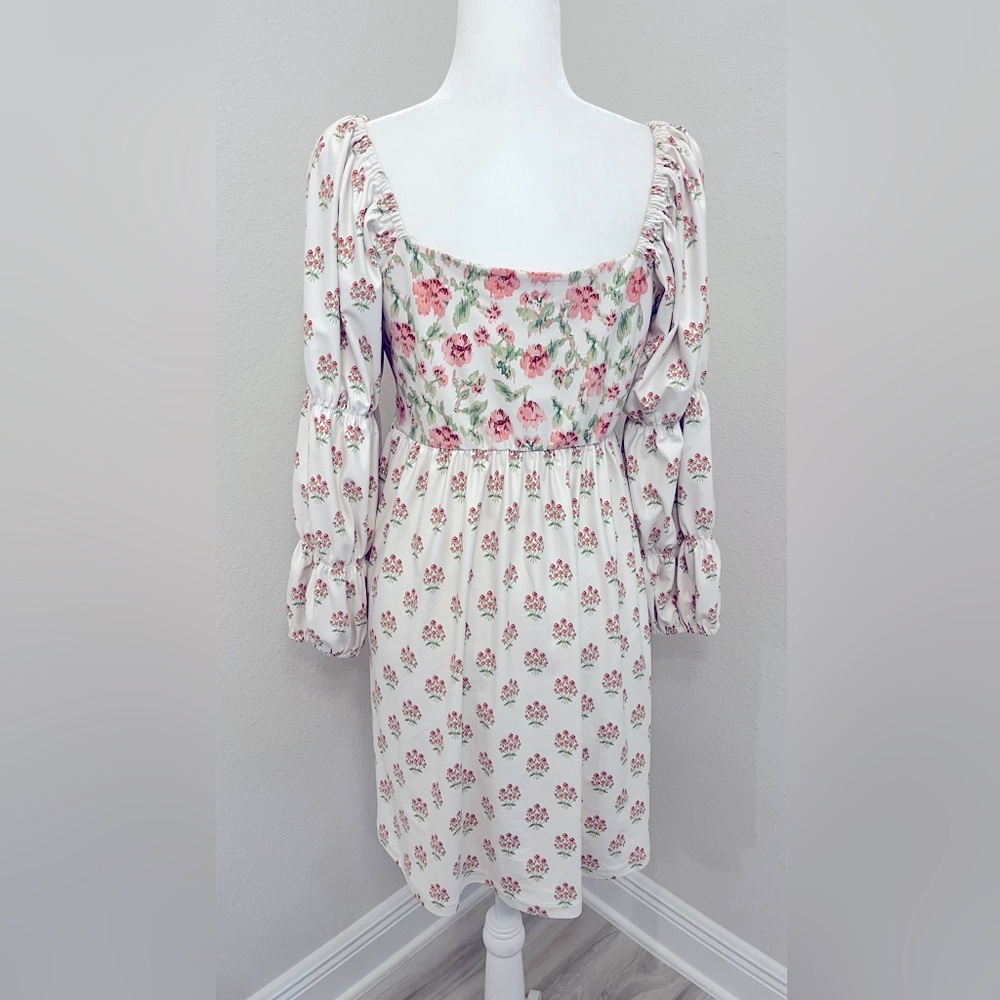 Smith & Quinn Women's Off White Floral Dress with Long Bishop Sleeves US Medium - Picture 6 of 8